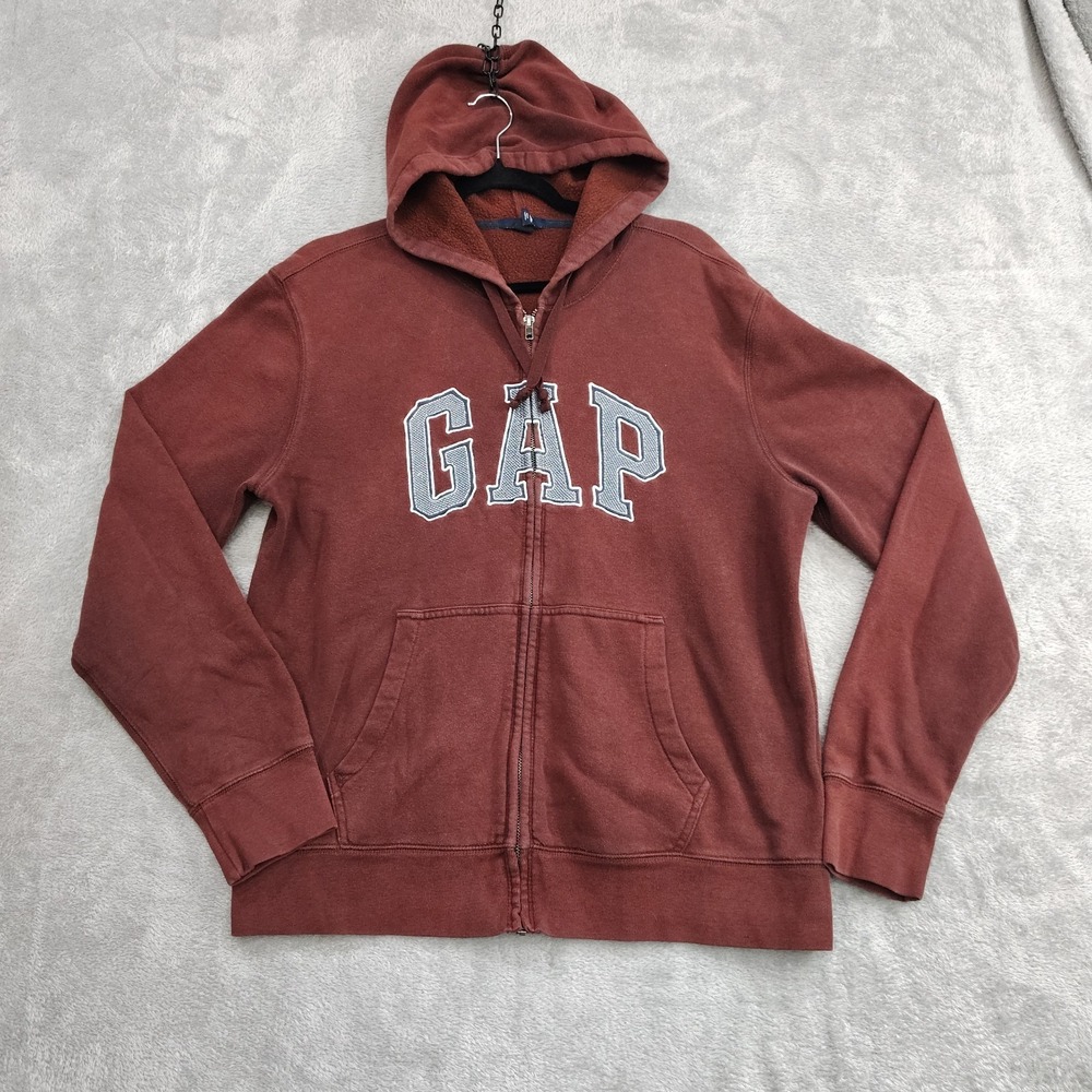 Gap Hoodie Men's Med Faded Full Zip Spellout‎ Logo Big Embroidered Grunge